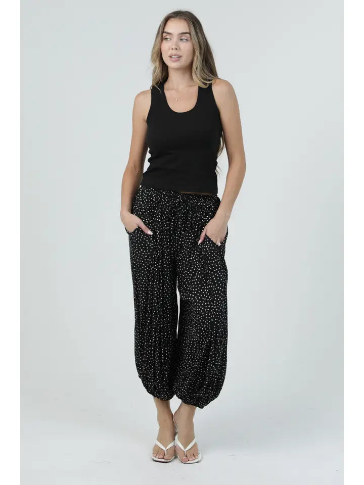 Polka Dot Balloon Pants with Elastic Waistband