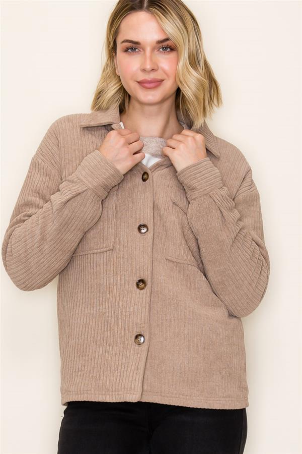 Fur-Lined Corduroy Button Down Jacket