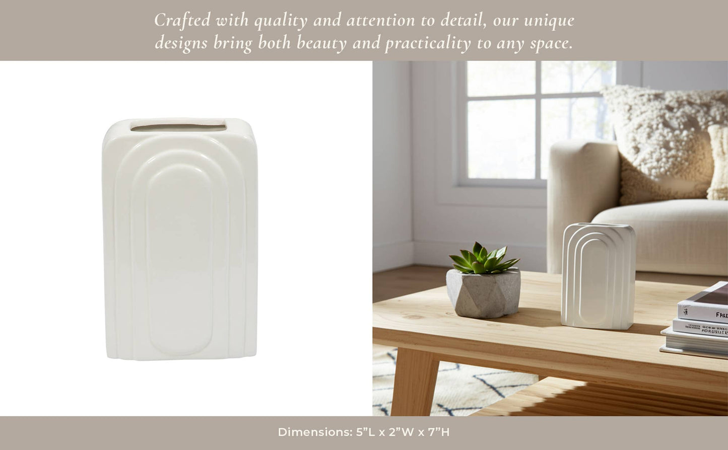 White Ceramic Rectangle Etched Arch