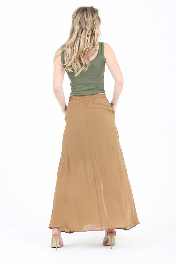 Smocked Waist with Drawstring Center Slit Partial