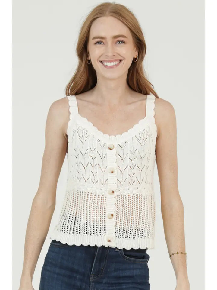 Button Front Open Knit Tank Top