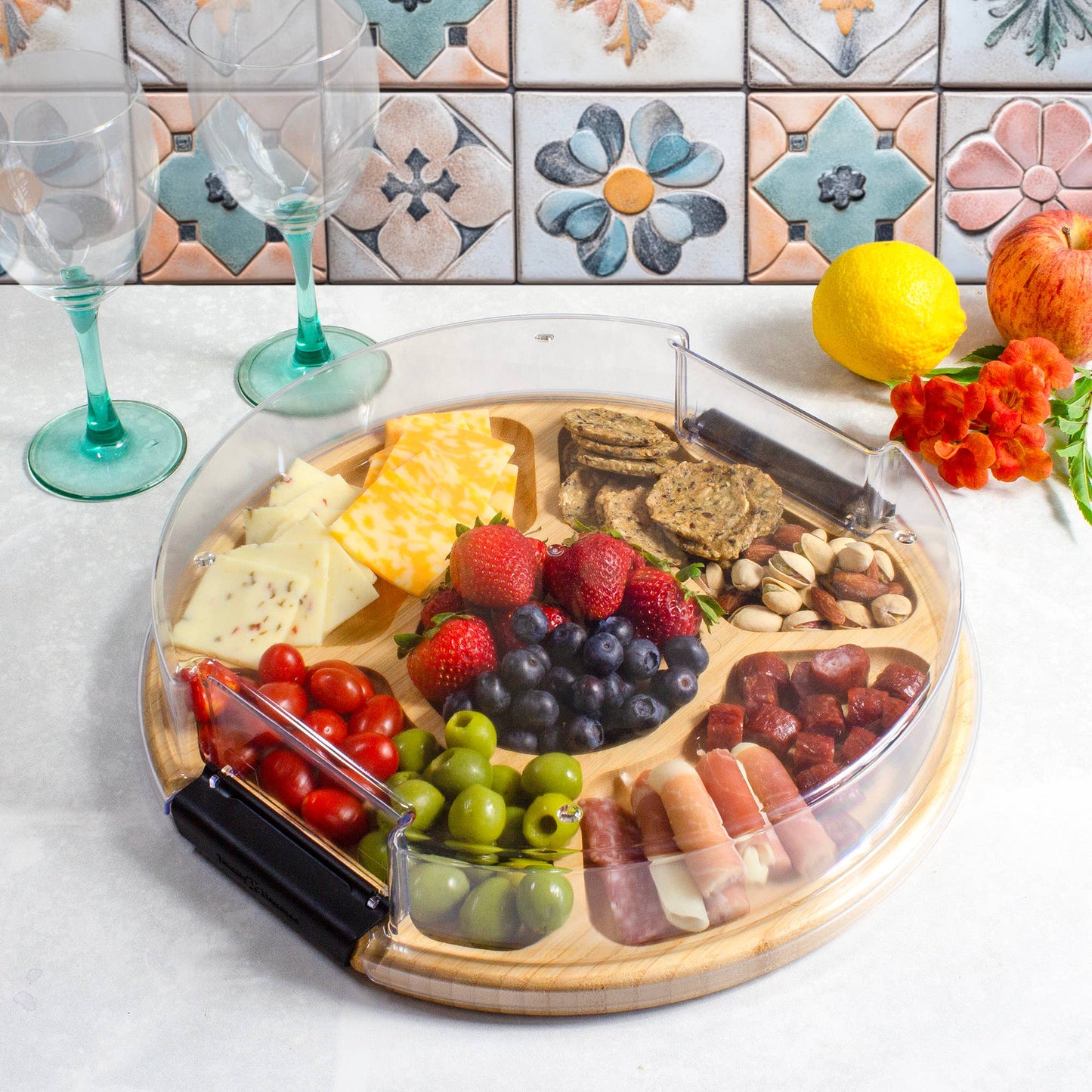 Flip, Serve & Store® Round Charcuterie Board w/ Locking Lid