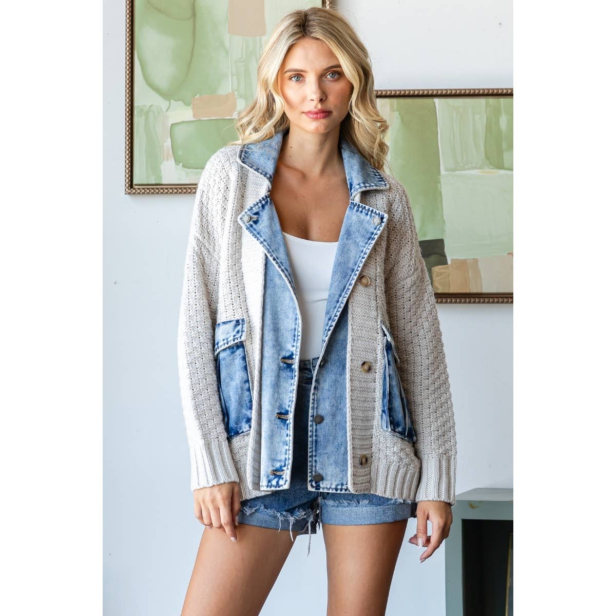 Denim Detail Cardigan