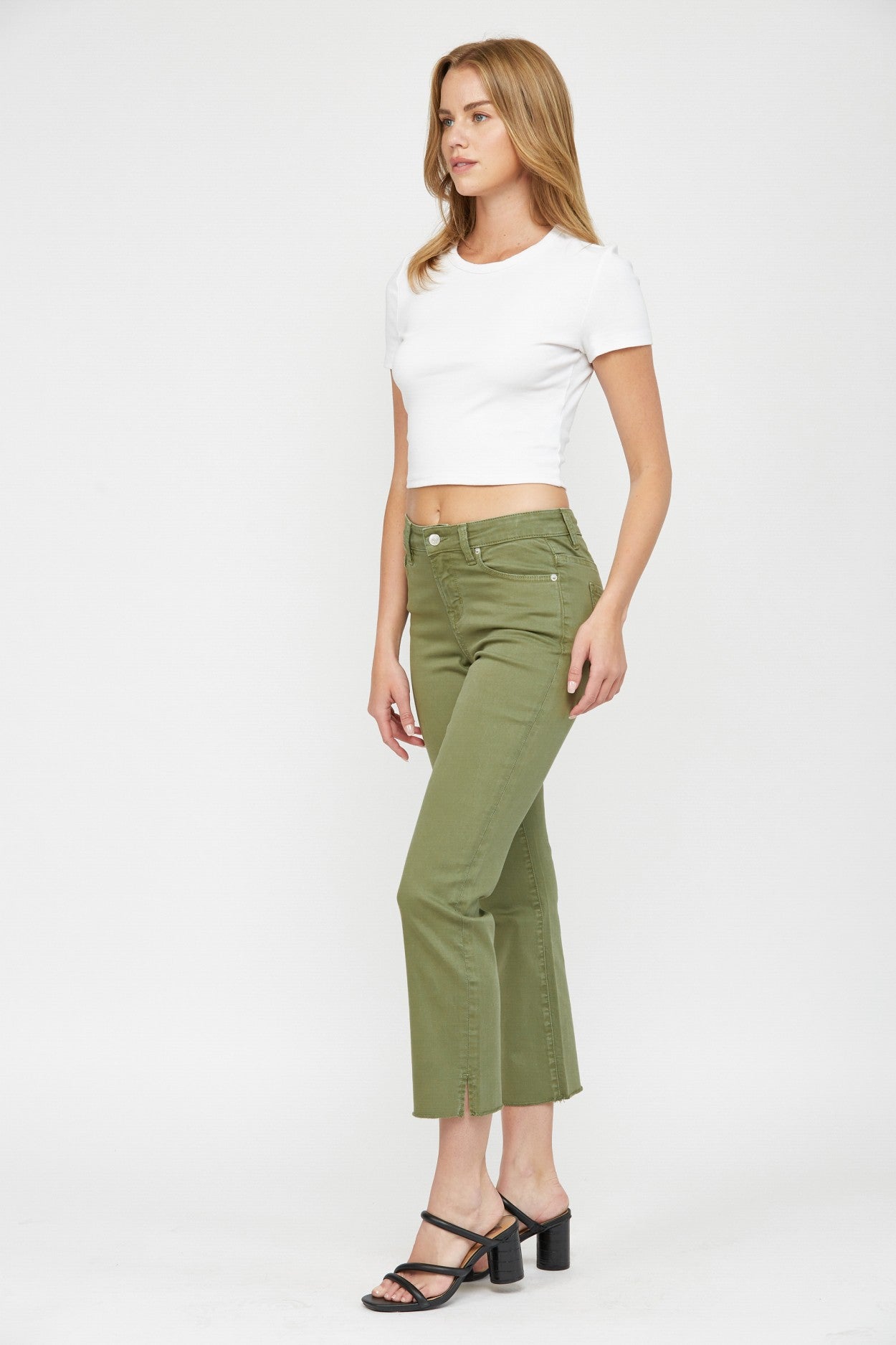 Mica Olive Mid Rise Straight Leg
