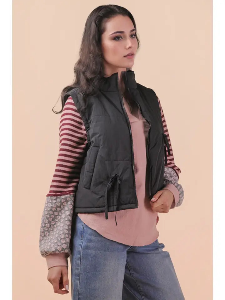 Tie Detail Mock Neck Casual Puffer Vest