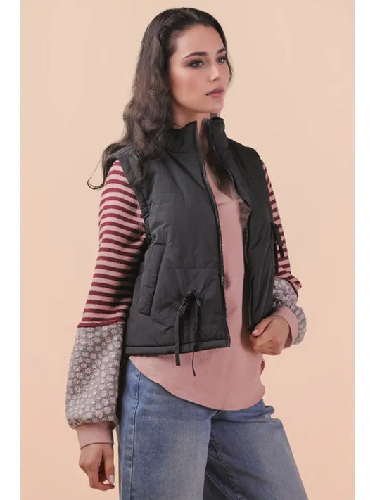 Tie Detail Mock Neck Casual Puffer Vest