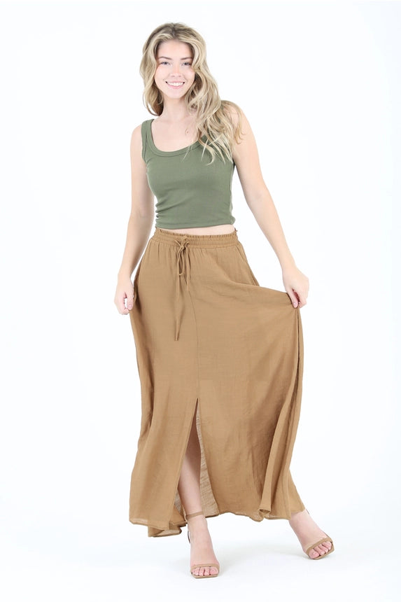 Smocked Waist with Drawstring Center Slit Partial