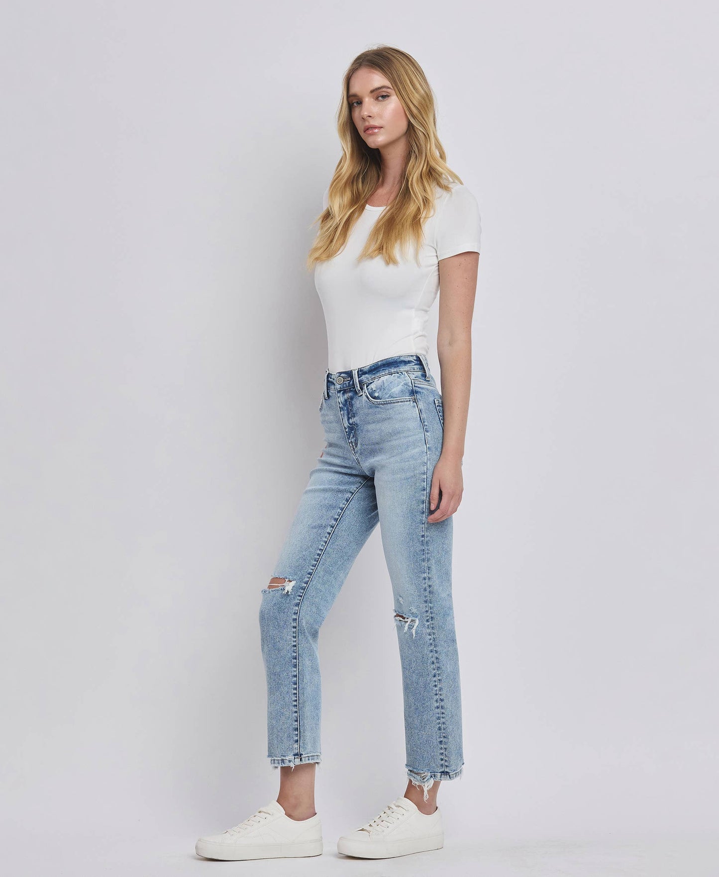 Vivid Flying Monkey High Rise Distressed Crop Straight
