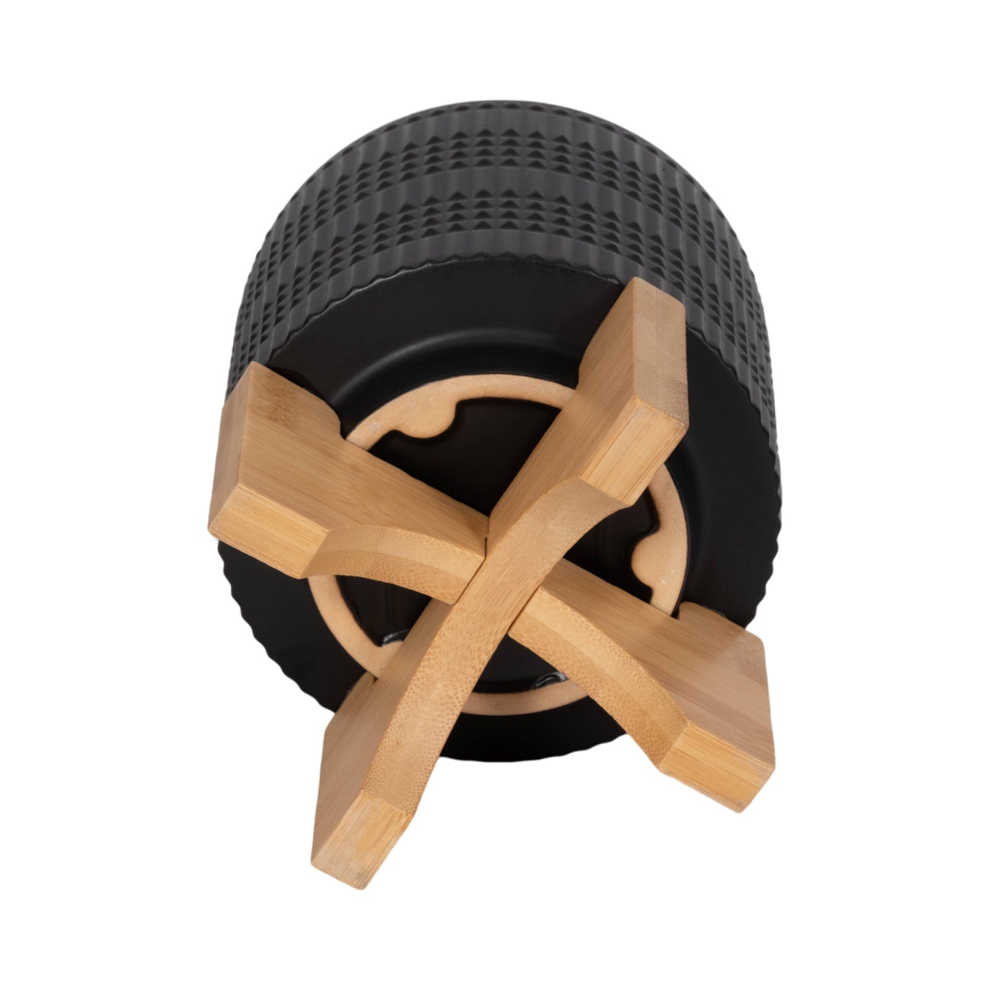 Black Ceramic Round Tribal with Wood Base