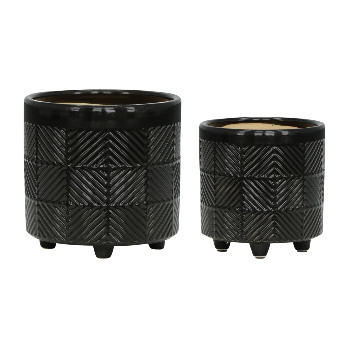 Black Ceramic Textured Footed