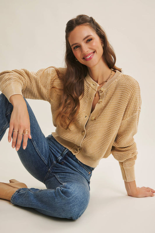 Mineral Washed Cable Knit Cardigan