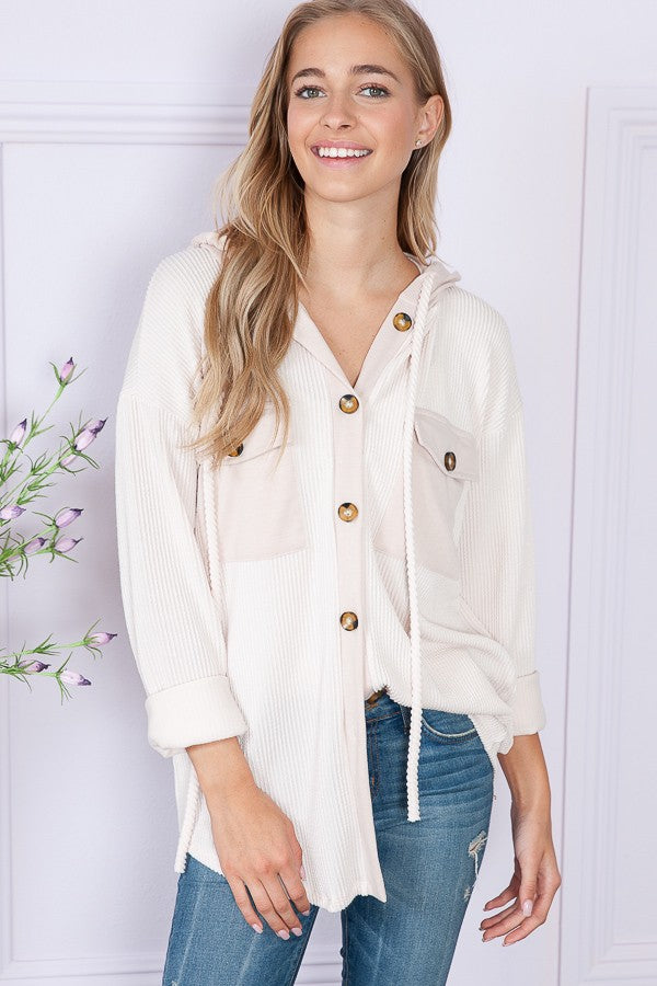 Ribbed Button Down Hoodie