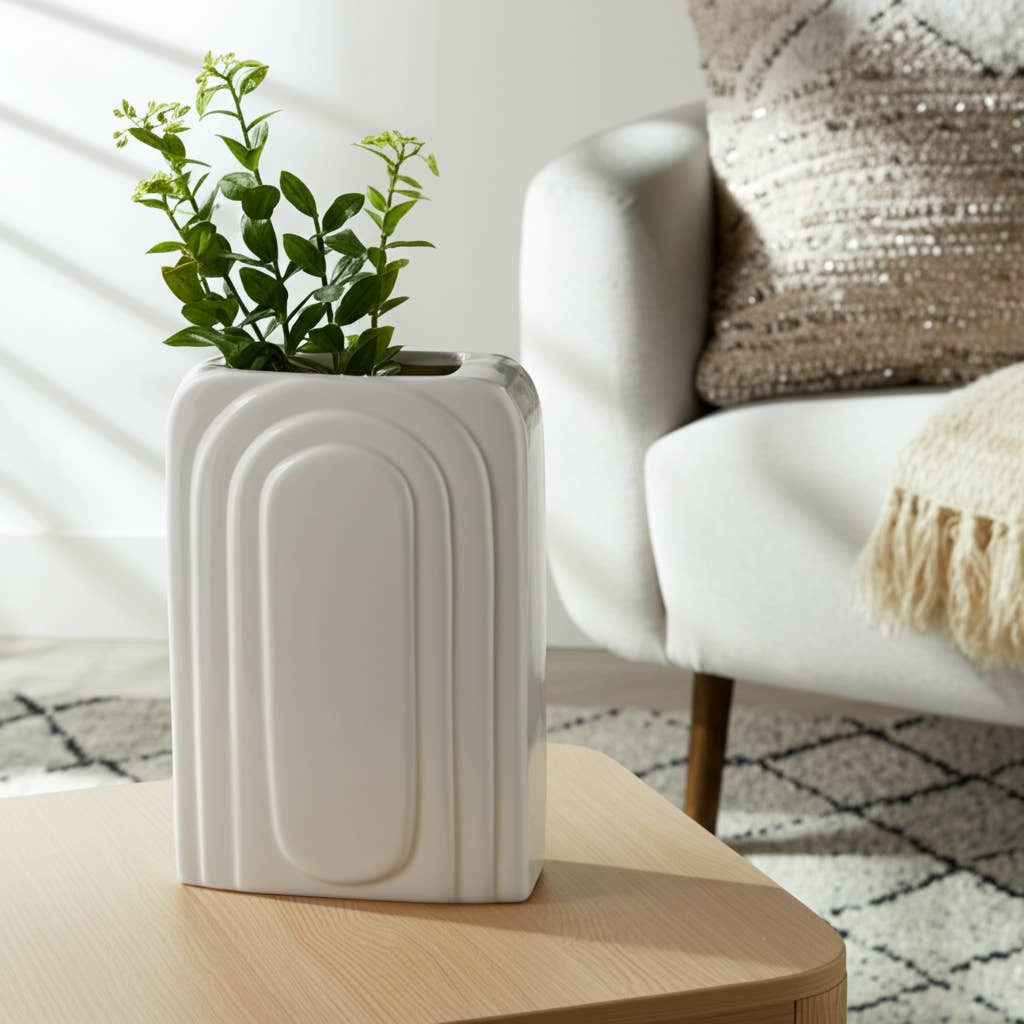 White Ceramic Rectangle Etched Arch