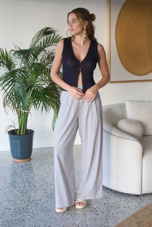 V Neck Front Button Crochet Knit Vest