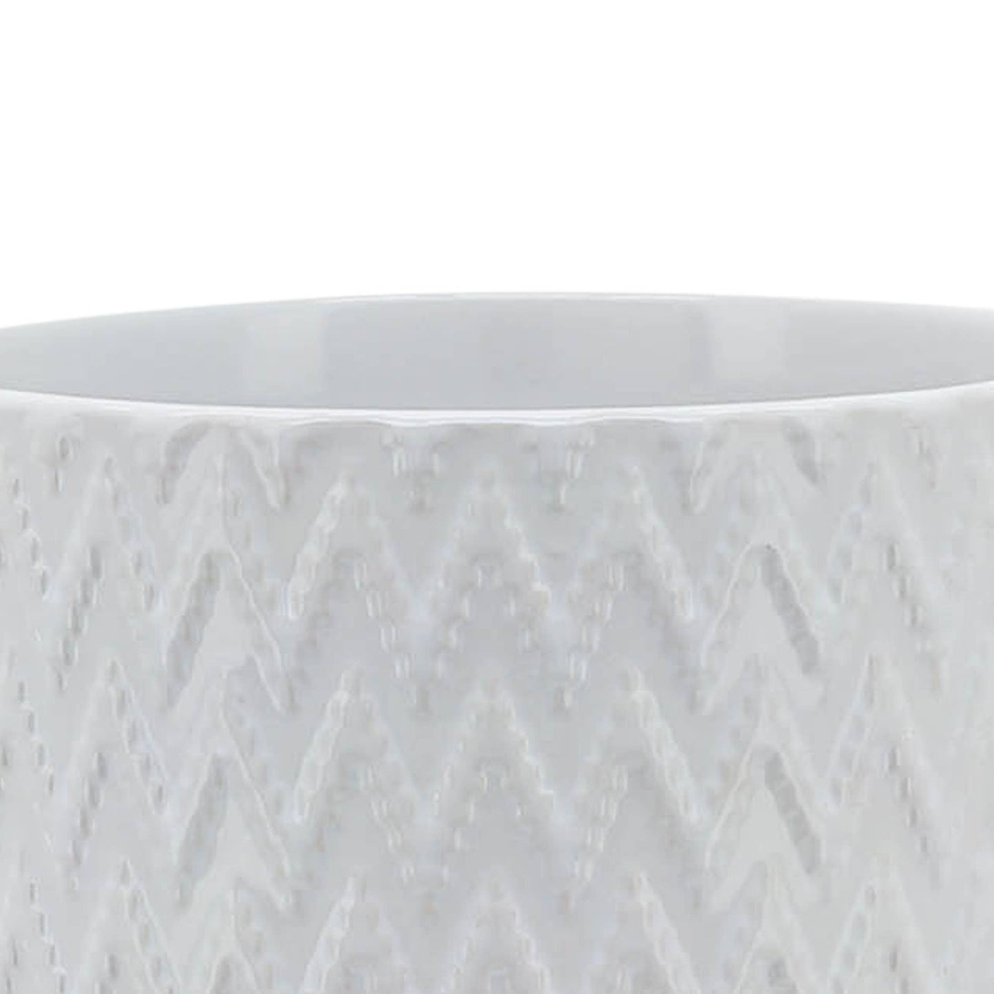 White Ceramic Round Chevron on Wood Stand