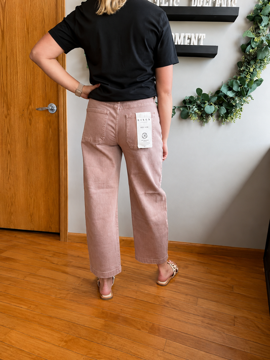 Risen High Rise Barrel Pants- Mauve