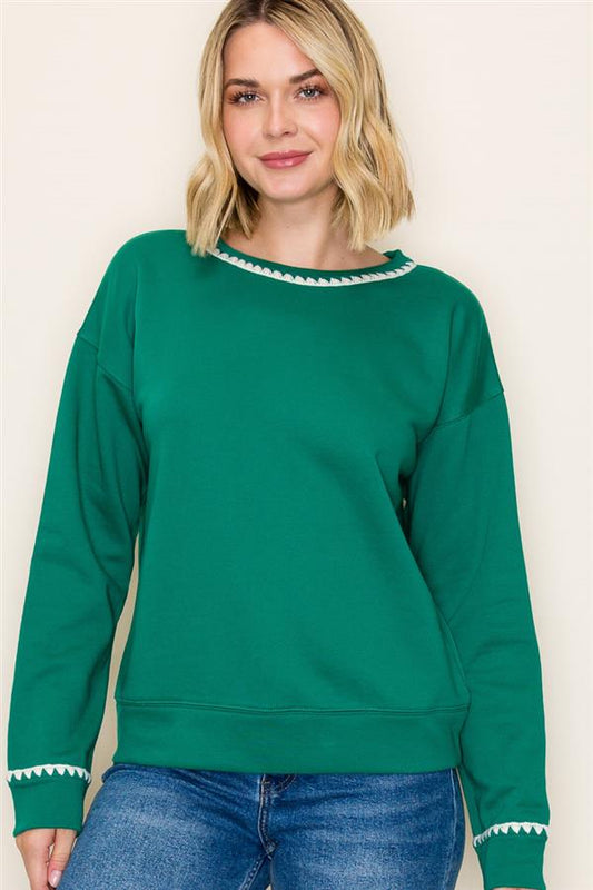 Blanket Stitch Long Sleeve Sweatshirt