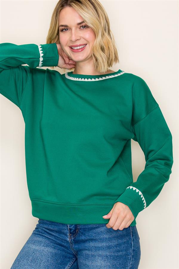 Blanket Stitch Long Sleeve Sweatshirt