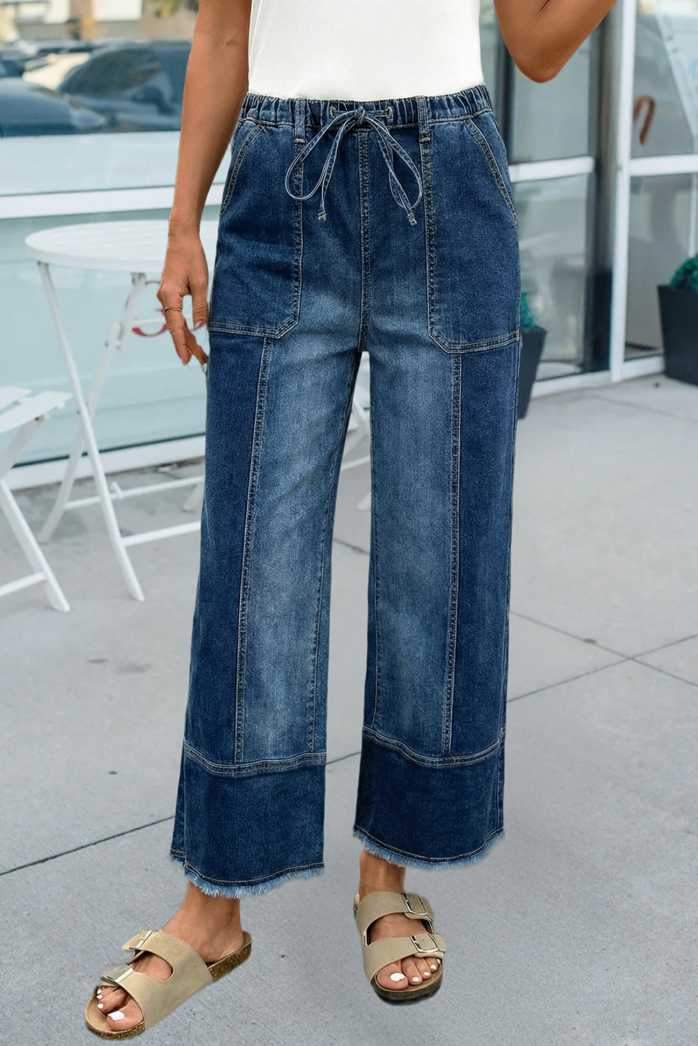 Raw Hem Wide Leg Denim Pants