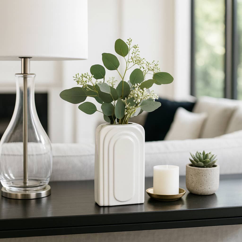 White Ceramic Rectangle Etched Arch