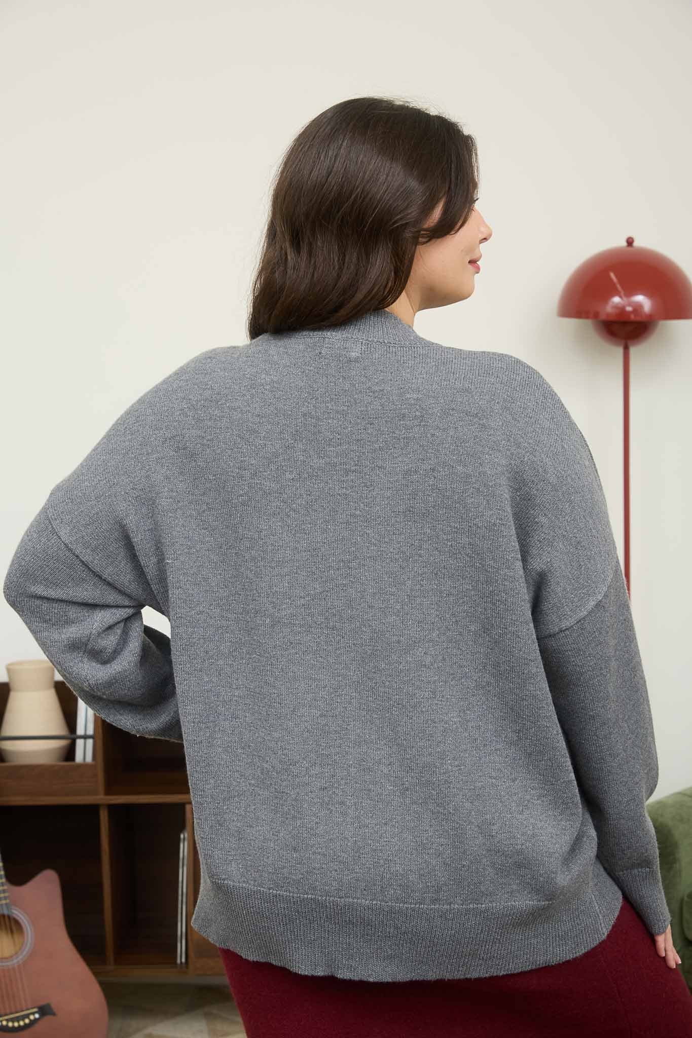 Mock Neck Front-Seam Knit Sweater
