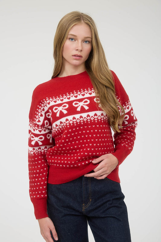 Bow & Heart Jacquard Knit Sweater
