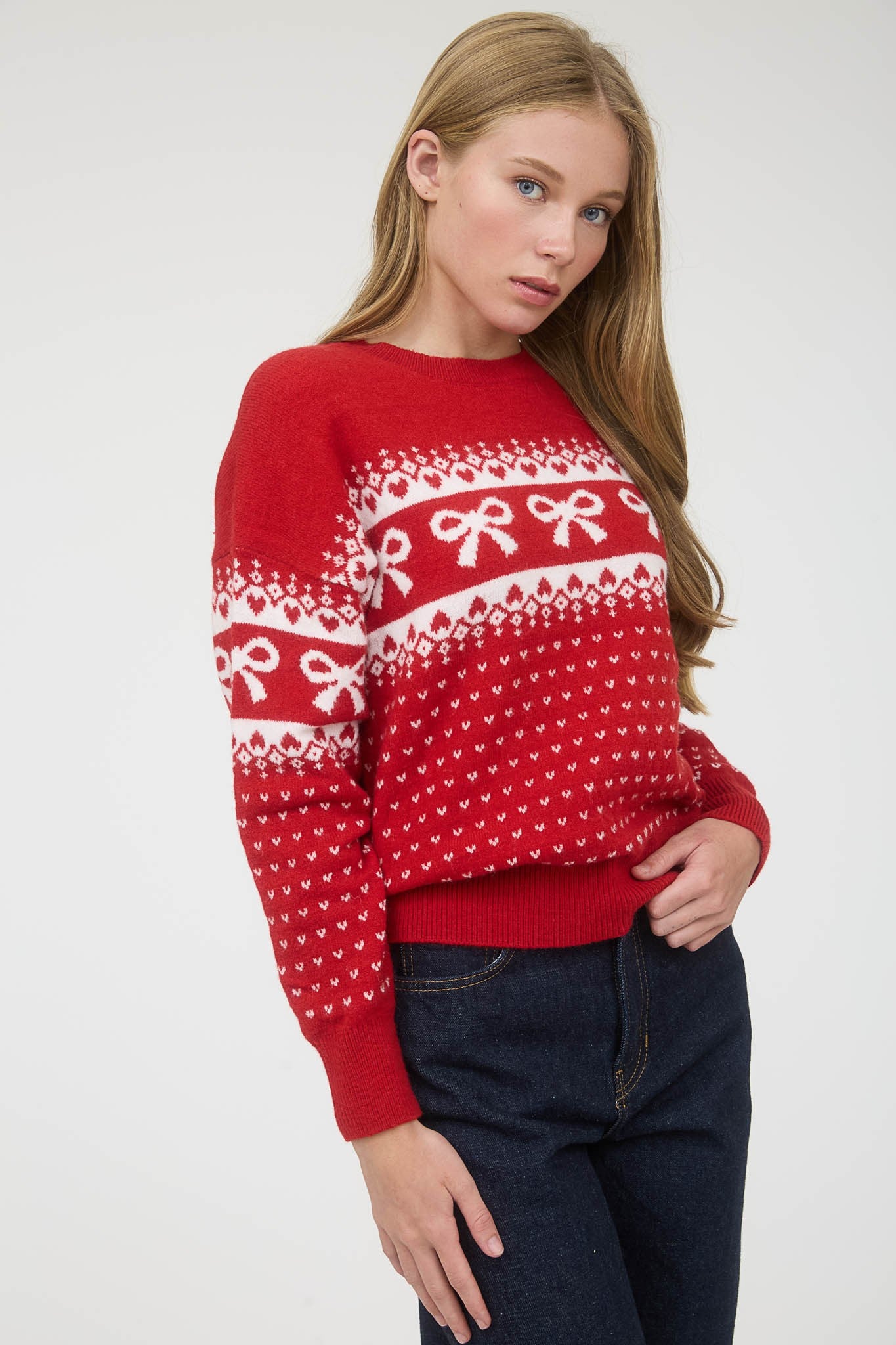 Bow & Heart Jacquard Knit Sweater