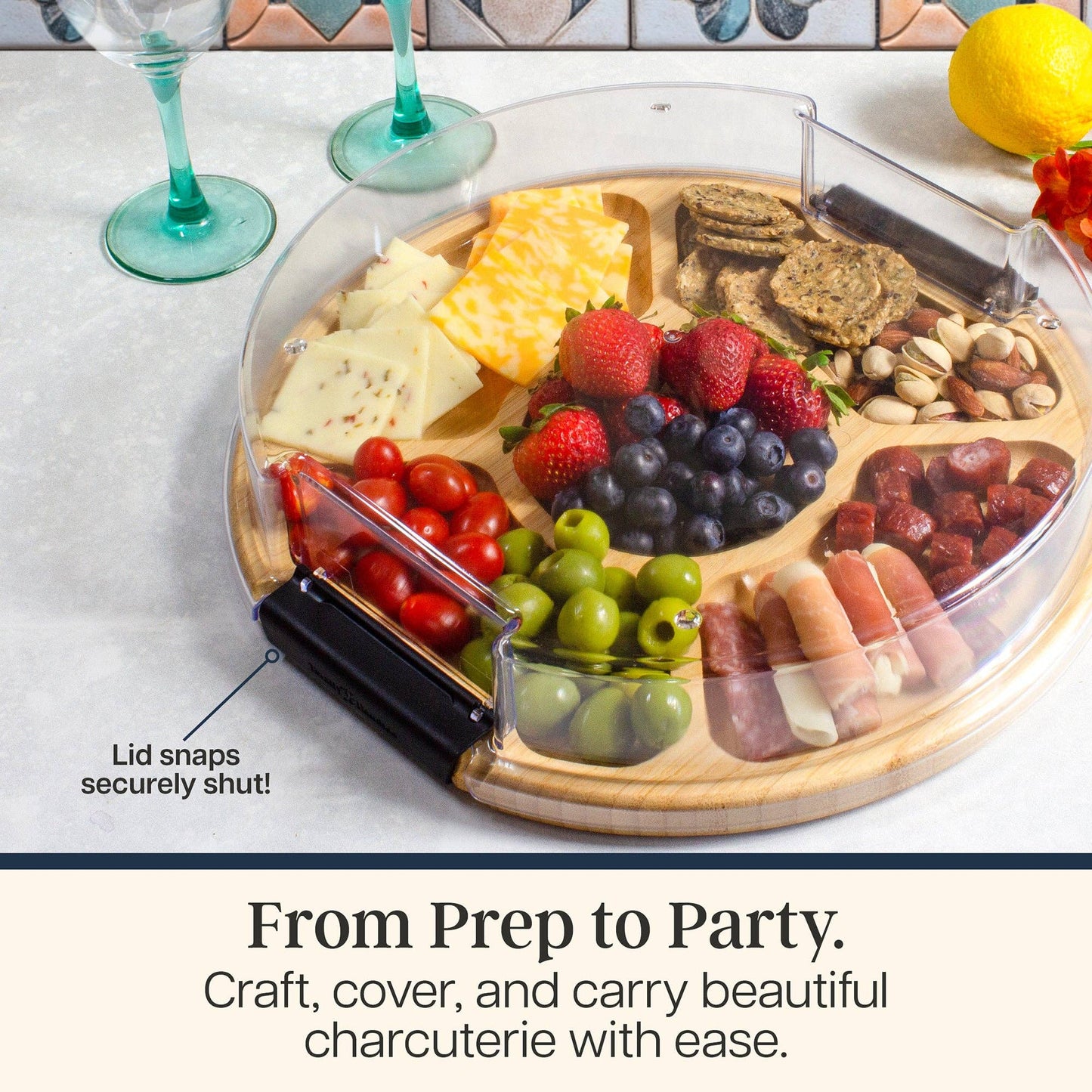Flip, Serve & Store® Round Charcuterie Board w/ Locking Lid