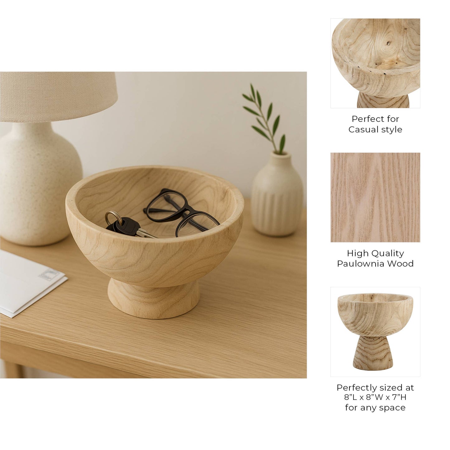 Brown Paulownia Wood with Pedestal Base