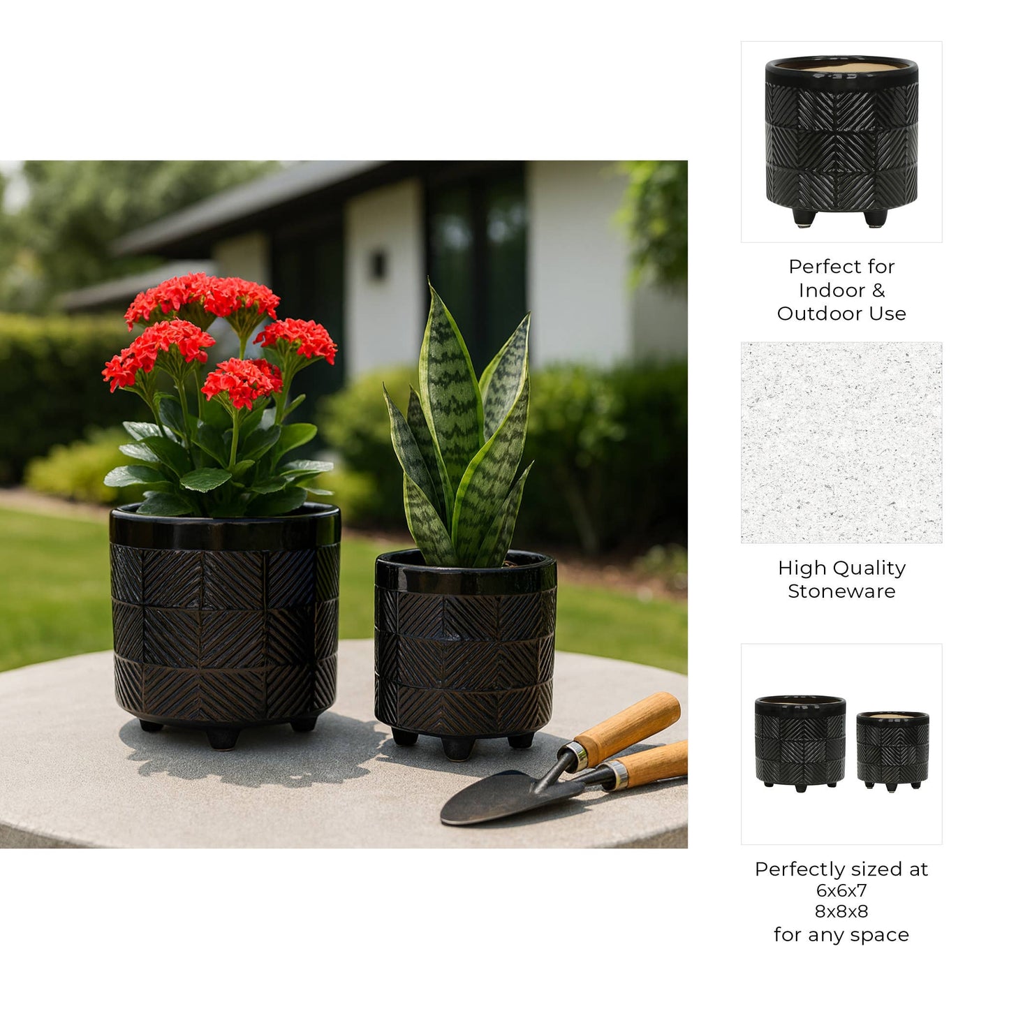 Black Ceramic Textured Footed