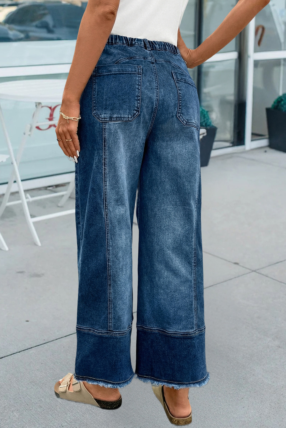 Raw Hem Wide Leg Denim Pants