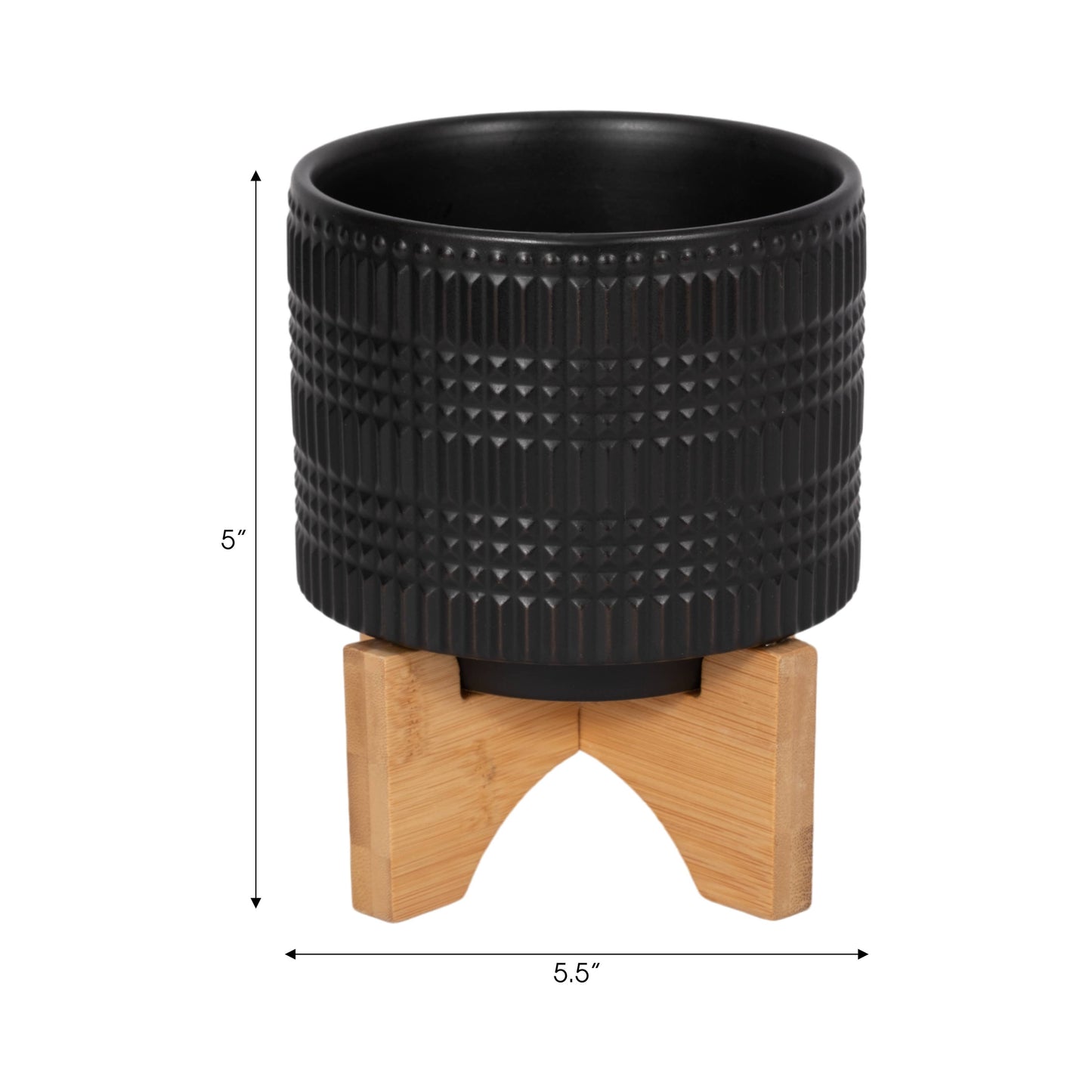 Black Ceramic Round Tribal with Wood Base