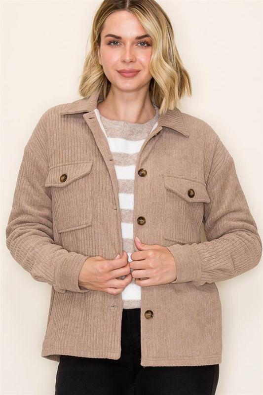 Fur-Lined Corduroy Button Down Jacket