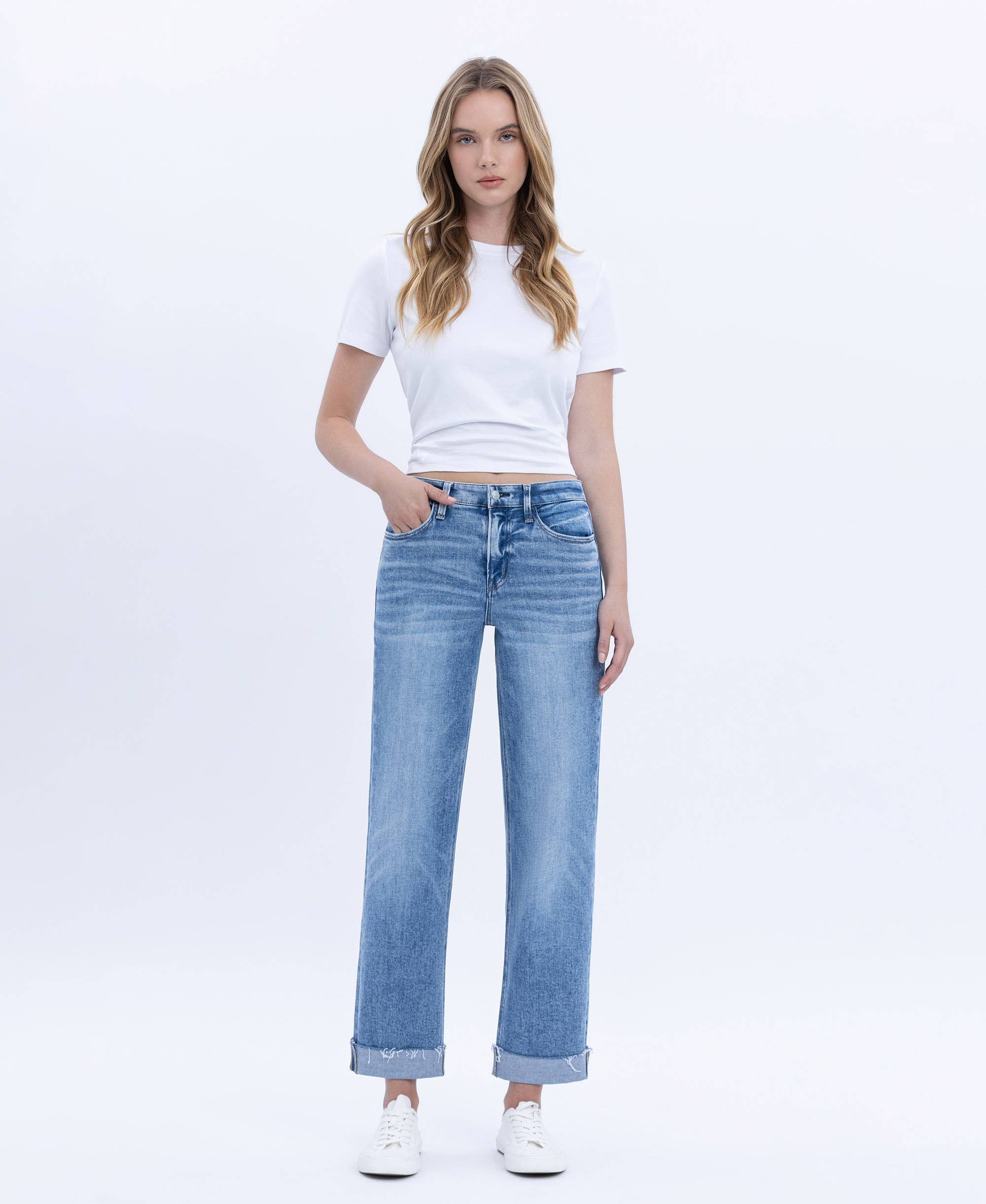 Delectable Flying Monkey High Rise Cuffed Crop Straight Jean