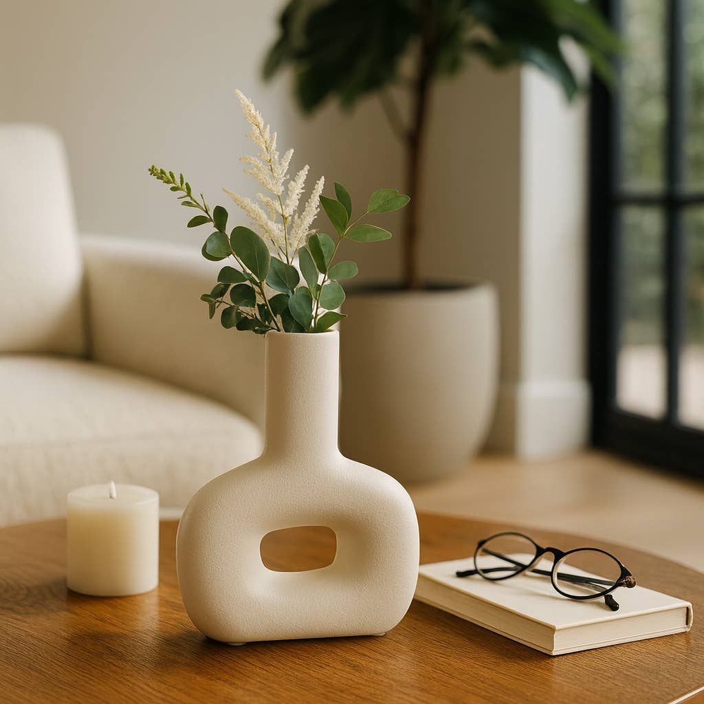 Ivory Ceramic Modern Abstract Cut-out