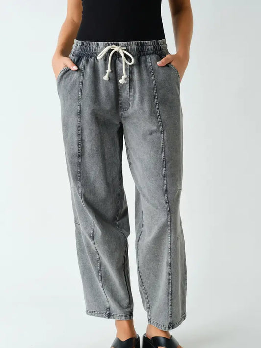 Mineral Wash Easy-Fit Stretch-Denim Drawstring Pants