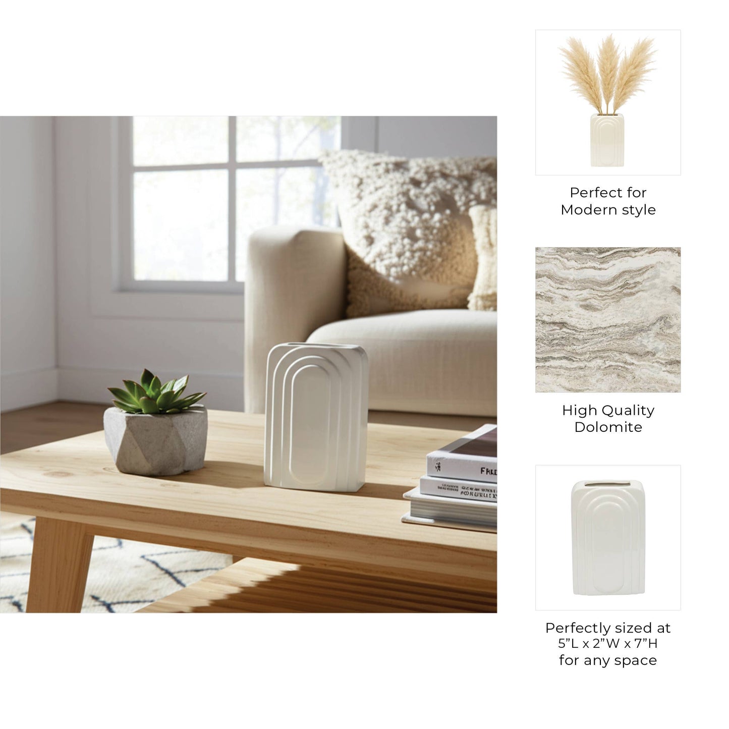 White Ceramic Rectangle Etched Arch