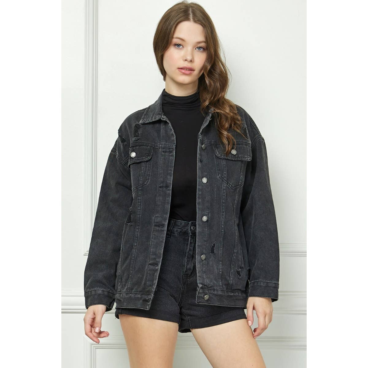 Black Wash Distressed Denim Jacket