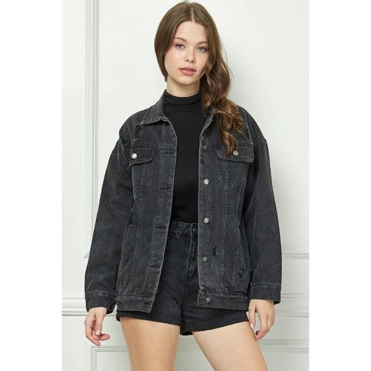Black Wash Distressed Denim Jacket