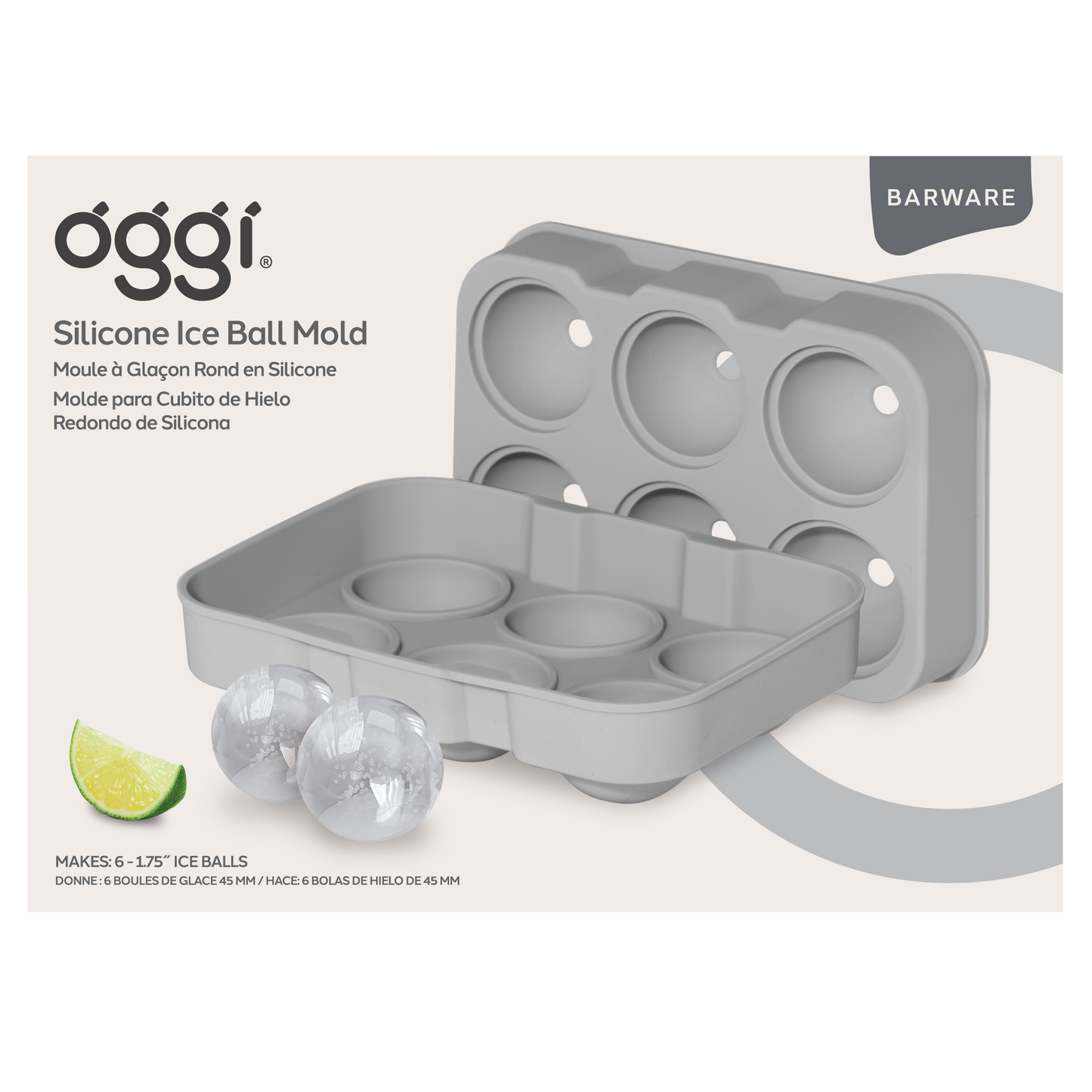 Ice Tray 6 Large Balls - Gray