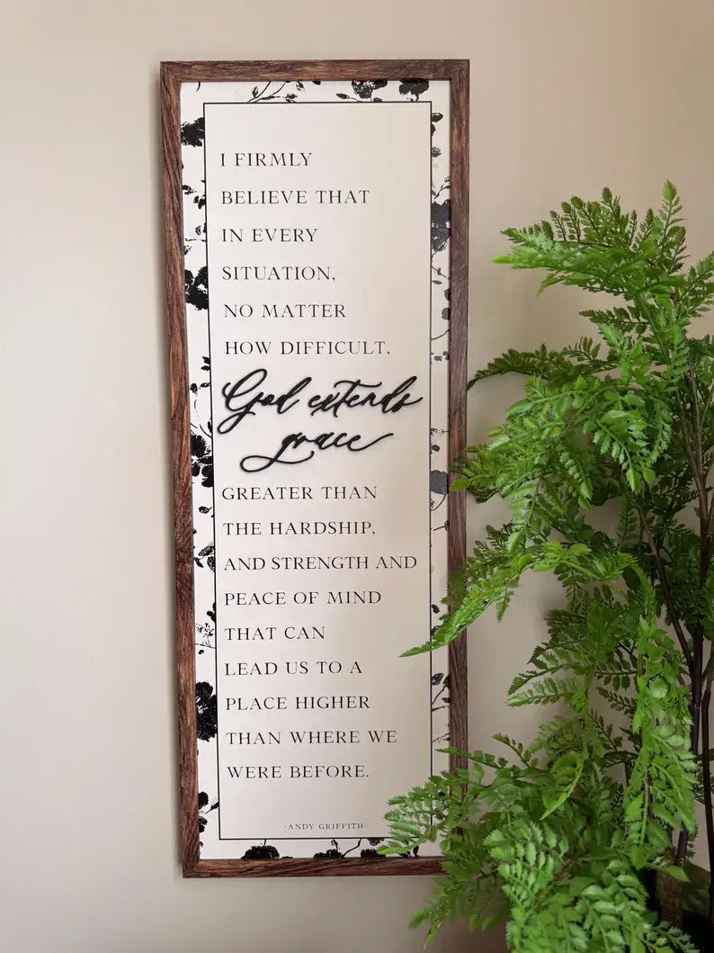 God Extends Grace Inspirational Quote Wood Sign