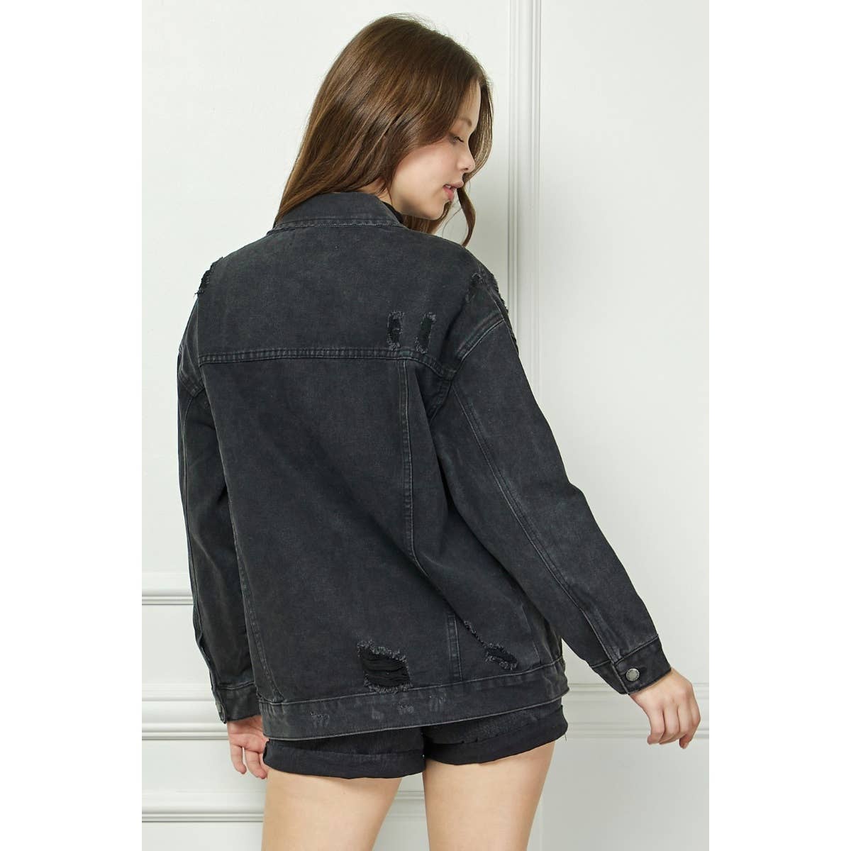 Black Wash Distressed Denim Jacket