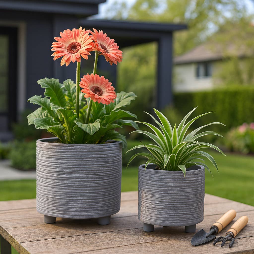 Grey Patterned Ceramic Footed