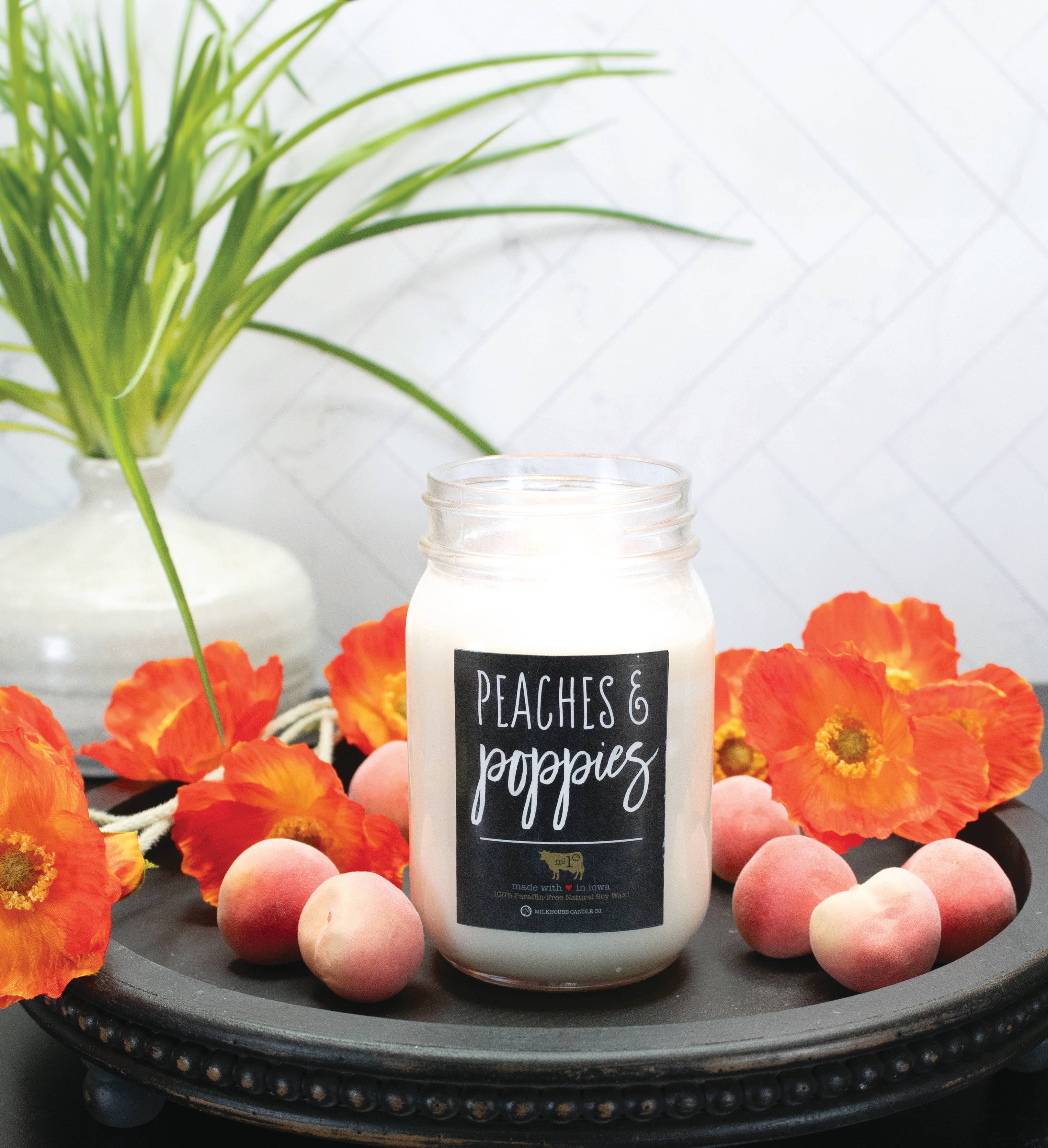 13 oz Mason Jar Candle: Peaches & Poppies