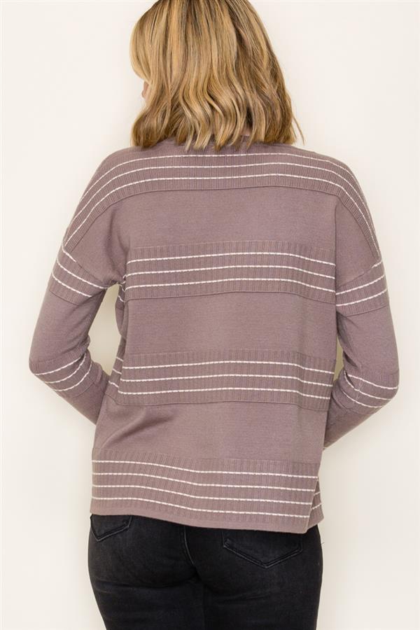 Stitch-Striped Crew Neck Pullover Sweater