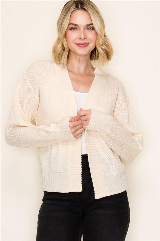 Waffle Knit Open-Front Cardigan