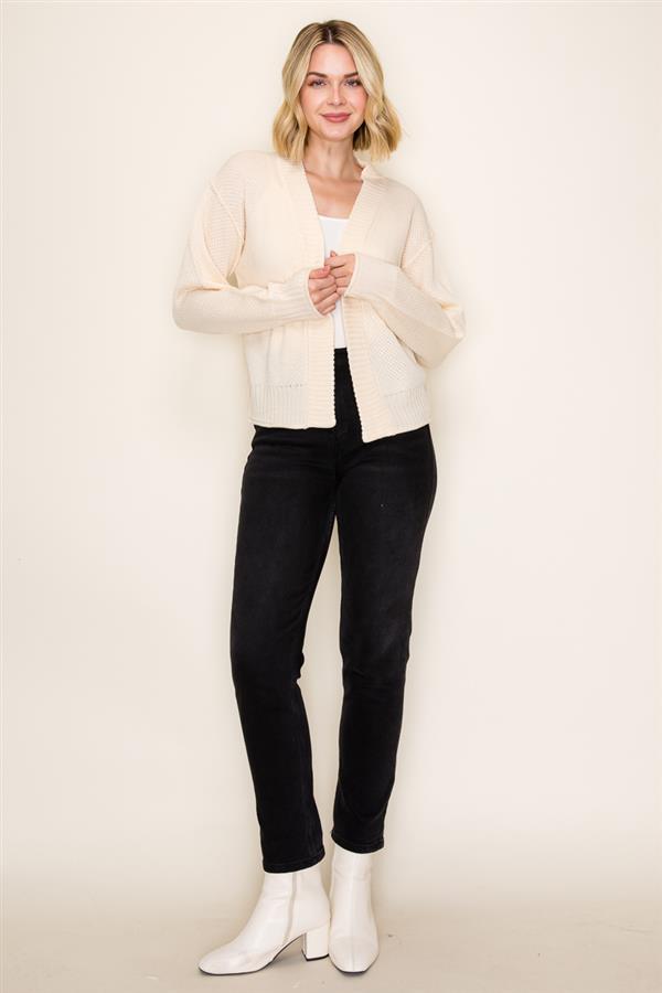Waffle Knit Open-Front Cardigan