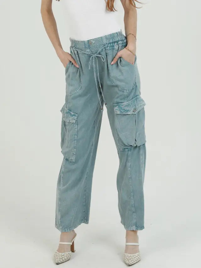 Acid Wash Cargo Pocket Pants
