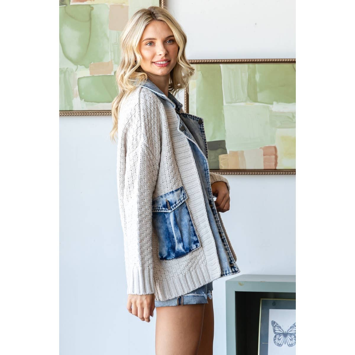 Denim Detail Cardigan