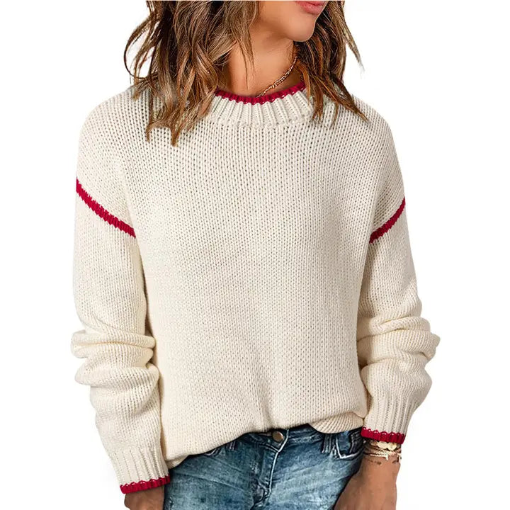 Color Block Red Knit Sweater